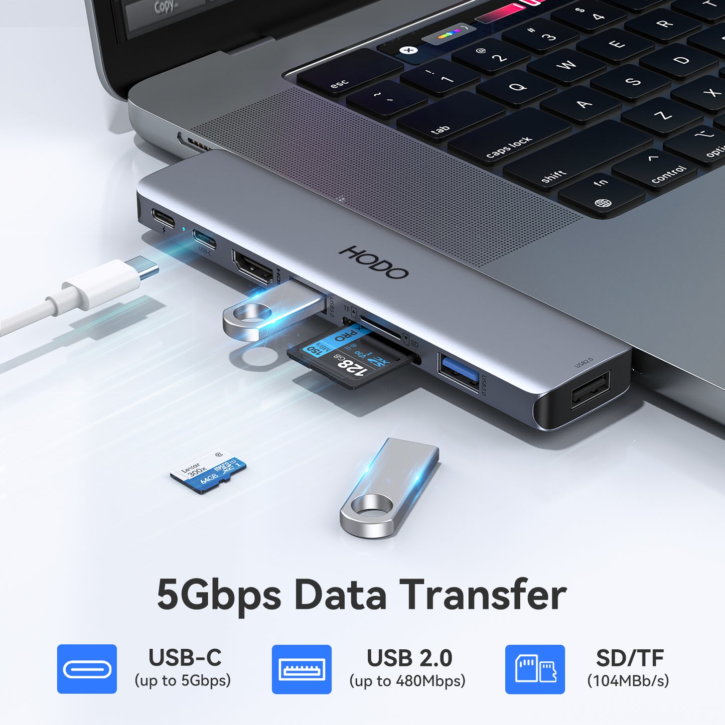 USB C Adapter für MacBook Pro Air, MacBook Hub 8-in-2, Mac Pro Accessories mit 4K HDMI,Thunderbolt 3(Support 5K@60Hz/40Gbps/100W PD),USB 3.0/2.0, SD/TF für M3 M2 M1 2023 2022 2021