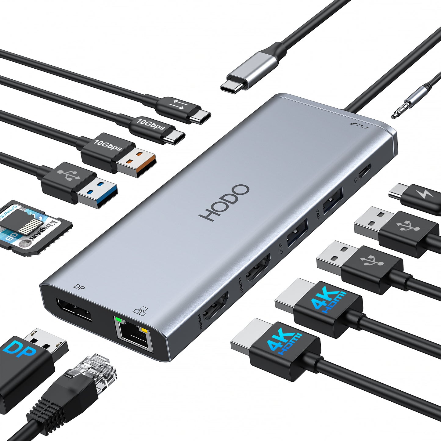 Docking Station 2 HDMI, Dockingstation Laptop mit 10Gbps Ports, USB C Dual HDMI Hub Adapter with DisplayPort, Ethernet, PD, USB C Data, 5 USB, SD/TF, Audio/Mic