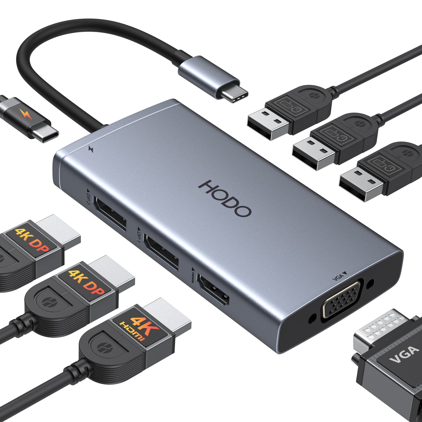 USB C Docking Station Laptop Dual Monitor USB C to USB Adapter Docking Station for Dell,HP,Lenovo,Surface, USB C Hub HDMI Triple Display Multi Monitor Dongle with 4K HDMI,2*DP,VGA,Charging,3*USB 2.0
