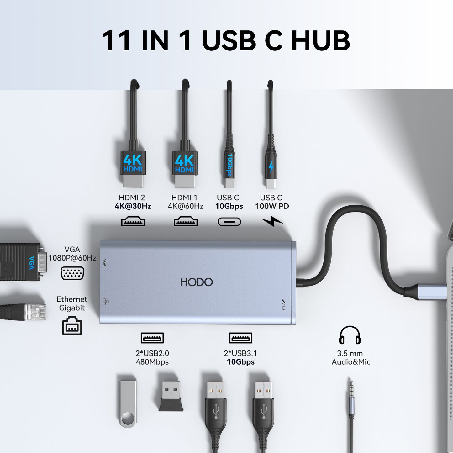 USB C Docking Station Laptop Docking Station Dual Monitor for Dell HP Lenovo Surface Docking Station Dual HDMI Monitors USB C Dongle with 2 HDMI,VGA,10G USB A/C Port,100W PD,USB C Hub for Laptop