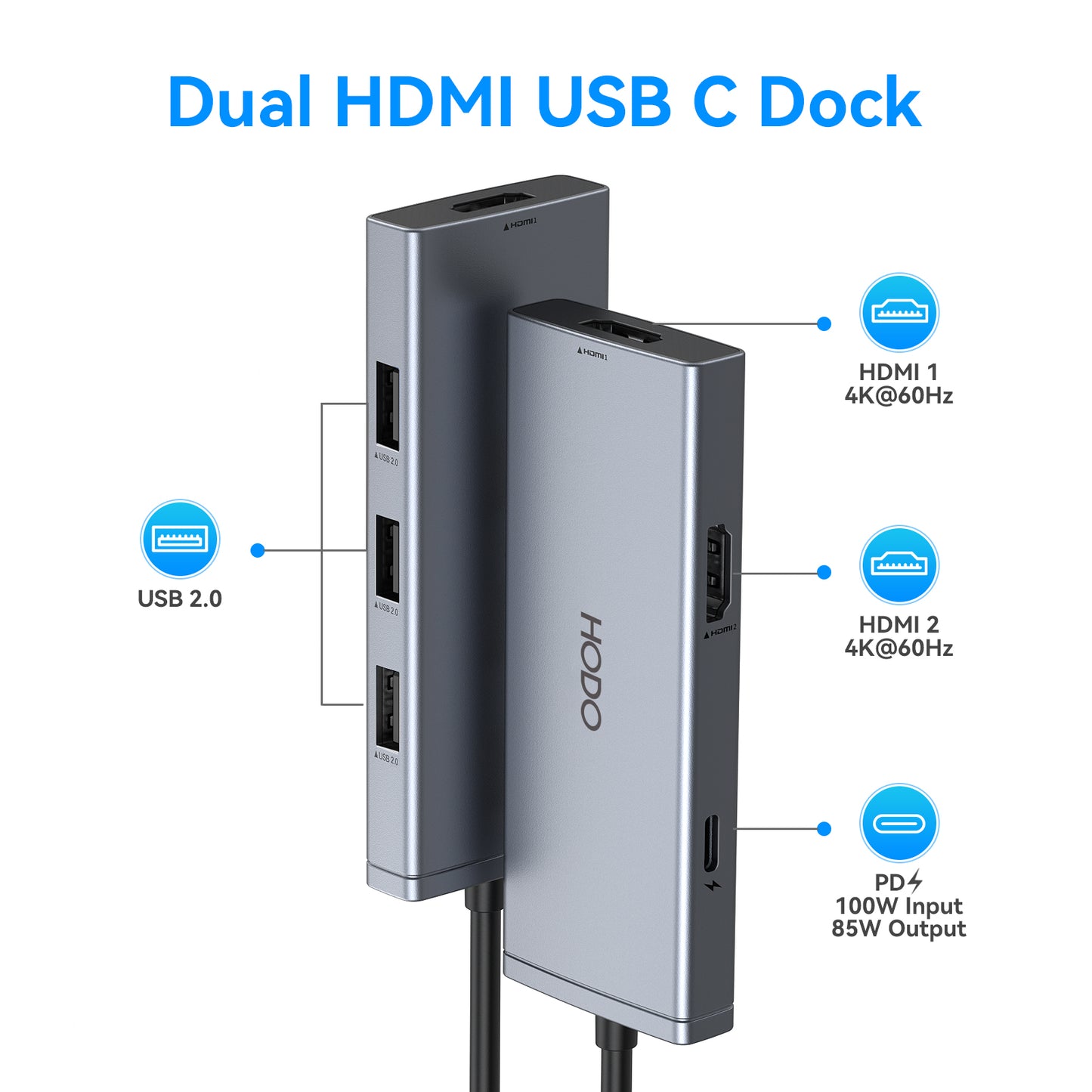 USB C Docking Station Dual Monitor,Laptop Docking Station USB C 2 HDMI Adapter Multiport Hub with Dual HDMI 4K@60Hz Display ,3 USB Port,PD100W for Dell/Lenovo/Hp/ThinkPad/Asus/Acer Laptops