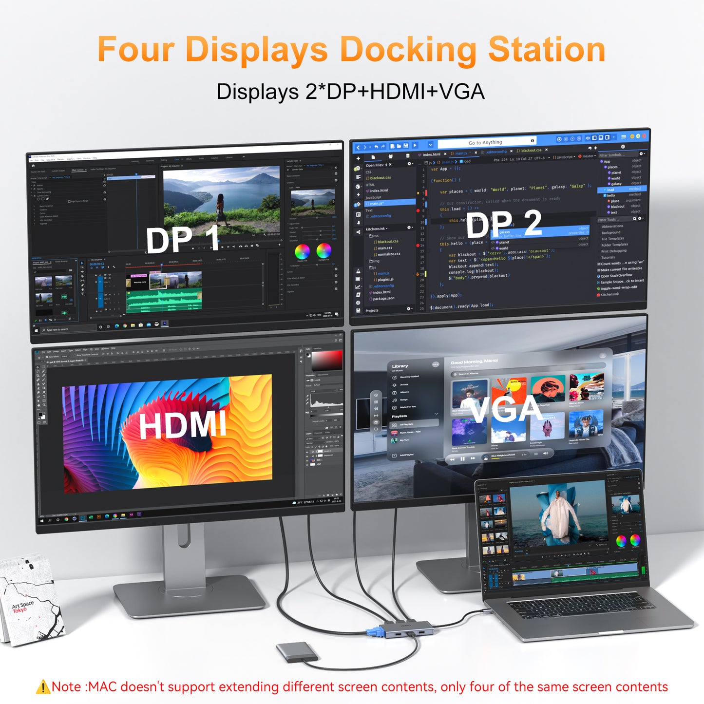 USB C Docking Station Laptop Dual Monitor USB C to USB Adapter Docking Station for Dell,HP,Lenovo,Surface, USB C Hub HDMI Triple Display Multi Monitor Dongle with 4K HDMI,2*DP,VGA,Charging,3*USB 2.0