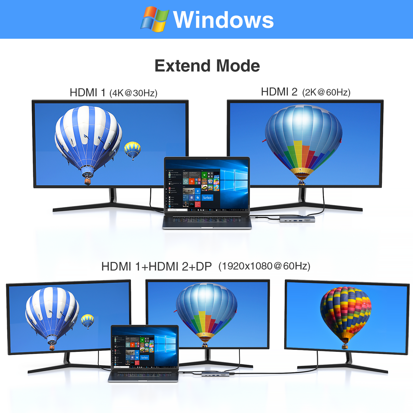 USB C Docking Station Dual Monitor HDMI for Dell HP, USB C Hub HDMI Adapter Docking Station 3 Monitors Thunderbolt 3 to 2 HDMI 4K,DP,Ethernet,6 USB,PD,SD/TF, Audio, Laptop Docking Station for Surface