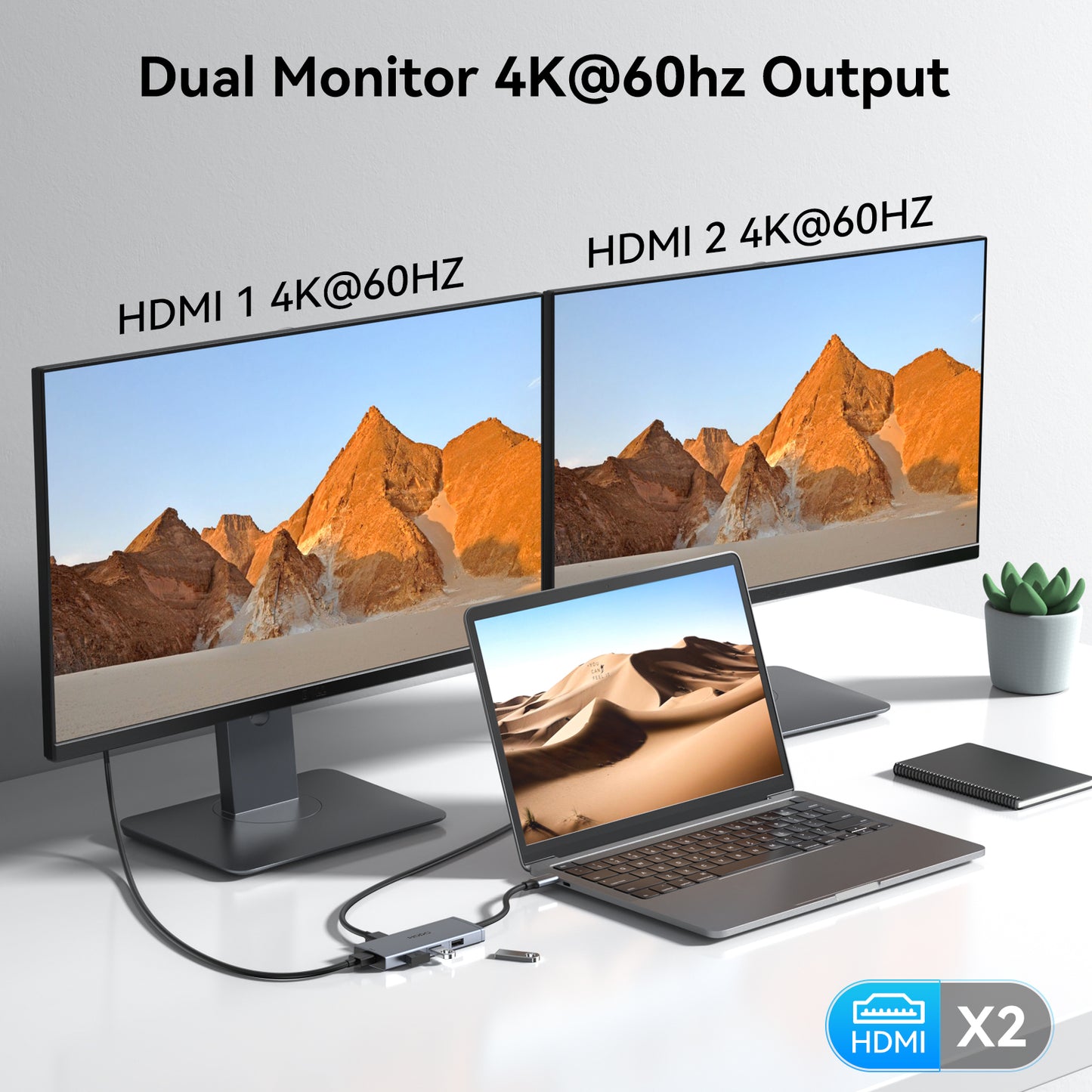 USB C Docking Station Dual Monitor,Laptop Docking Station USB C 2 HDMI Adapter Multiport Hub with Dual HDMI 4K@60Hz Display ,3 USB Port,PD100W for Dell/Lenovo/Hp/ThinkPad/Asus/Acer Laptops