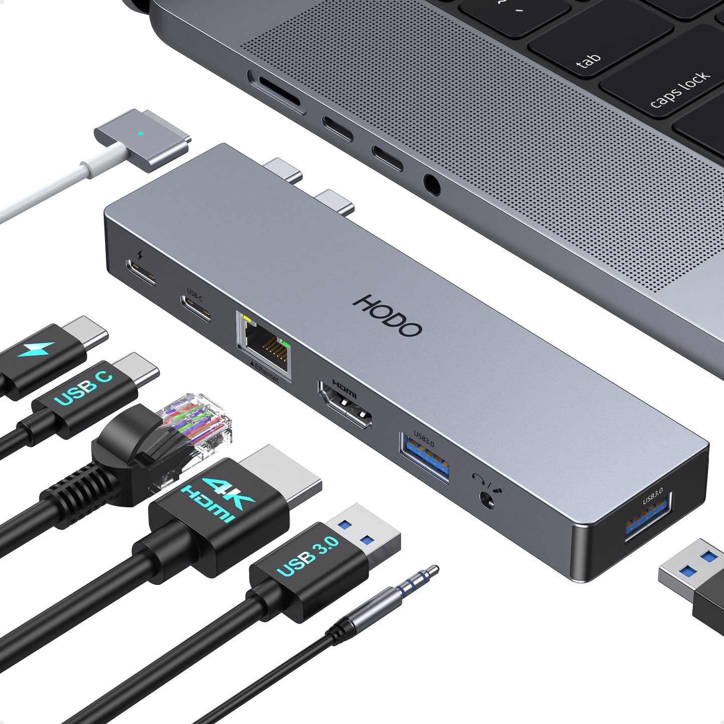 USB C Adapter für MacBook Pro Air, HDMI Ethernet Hub, Mac Accessories with 4K HDMI,5K Thunderbolt 3, 40Gbps Data Transfer, Ethernet, USB 3.0, Audio&Mic für MacBook M3 M2 M1 2023 2022 2021 13"14"15"16"