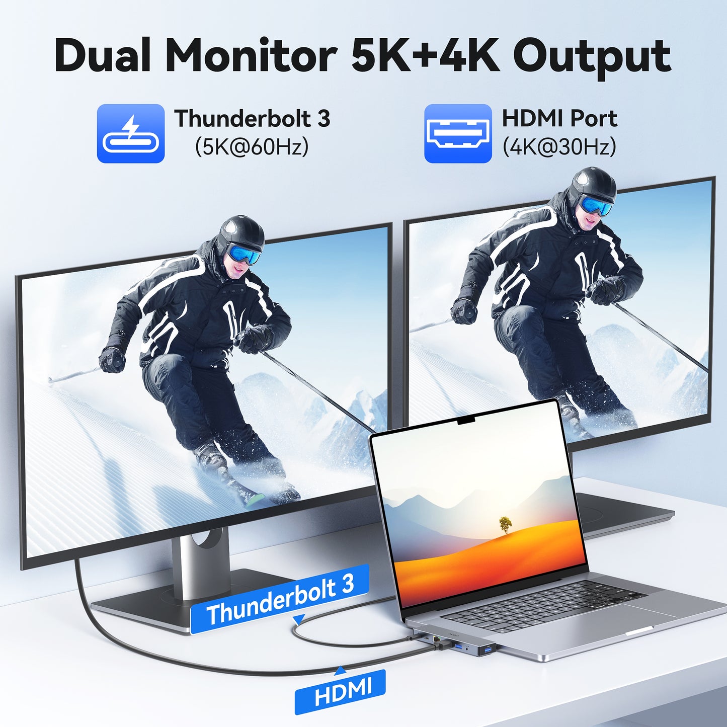 USB C Adapter für MacBook Pro Air, HDMI Ethernet Hub, Mac Accessories with 4K HDMI,5K Thunderbolt 3, 40Gbps Data Transfer, Ethernet, USB 3.0, Audio&Mic für MacBook M3 M2 M1 2023 2022 2021 13"14"15"16"