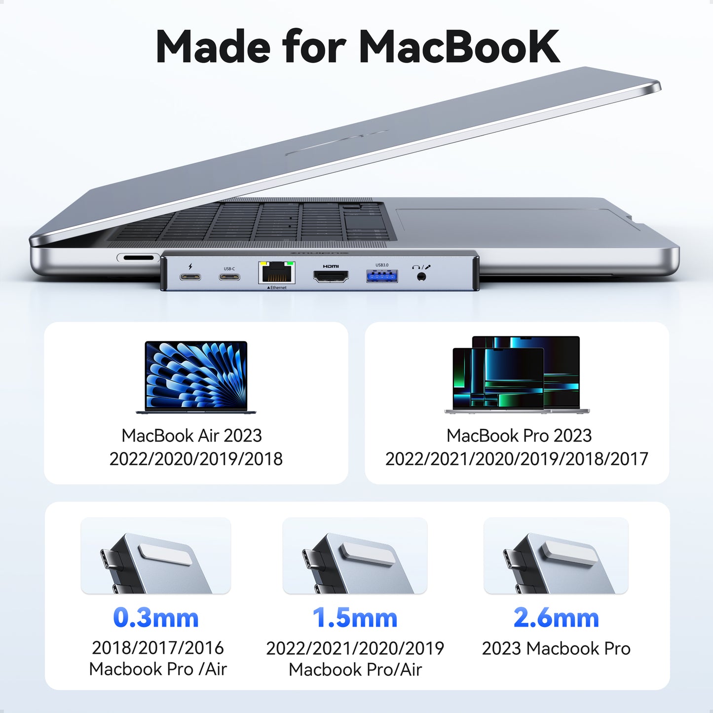 USB C Adapter für MacBook Pro Air, HDMI Ethernet Hub, Mac Accessories with 4K HDMI,5K Thunderbolt 3, 40Gbps Data Transfer, Ethernet, USB 3.0, Audio&Mic für MacBook M3 M2 M1 2023 2022 2021 13"14"15"16"