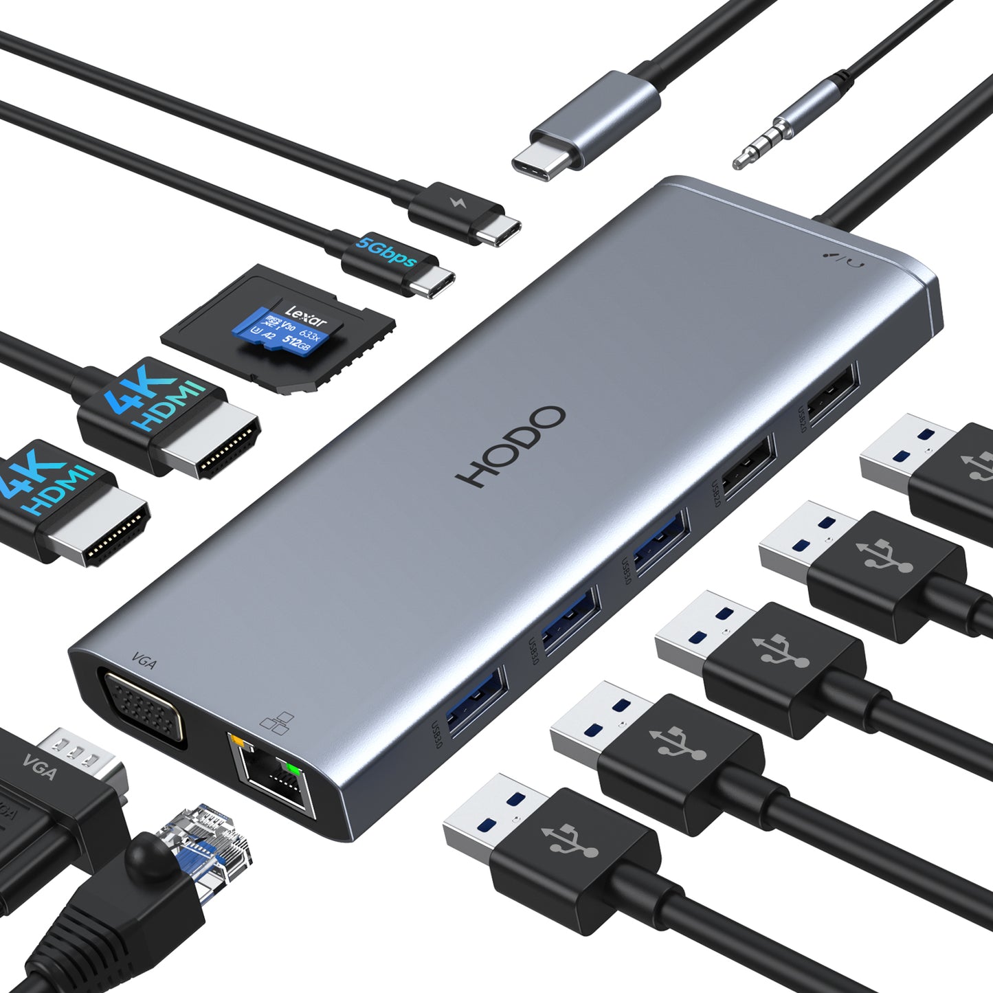 USB C Docking Station Dual Monitor, 14 in 1 Laptop Dockingstation Triple Display, USB C Hub Adapter mit 2 HDMI, VGA, Ethernet, PD, USB C Data, 5 USB, SD/TF, Audio/Mic für Dell Thinkpad Lenovo Surface